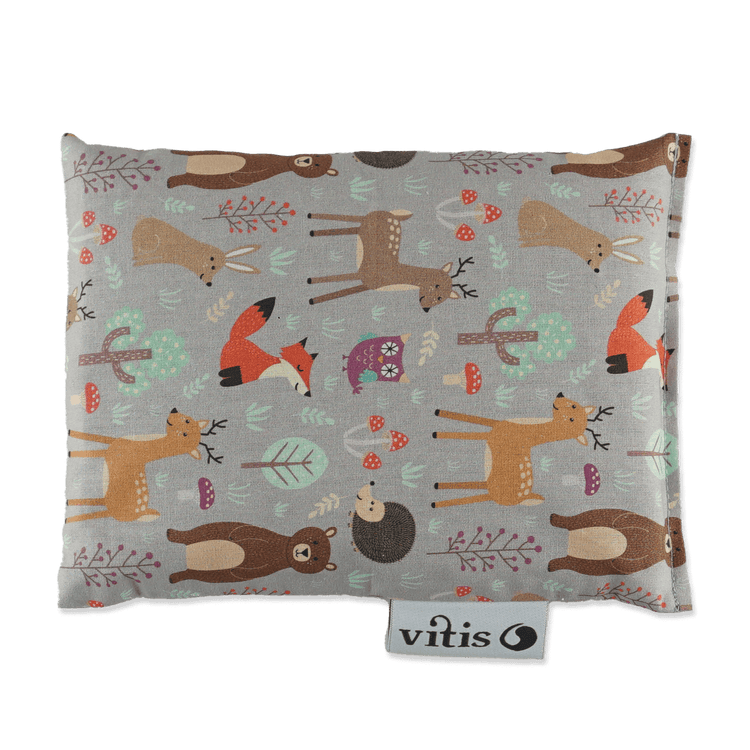 Ein kleines Traubenkernkissen mit einem Kindermotiv von der Firma Vitis Traubenkern GmbH.