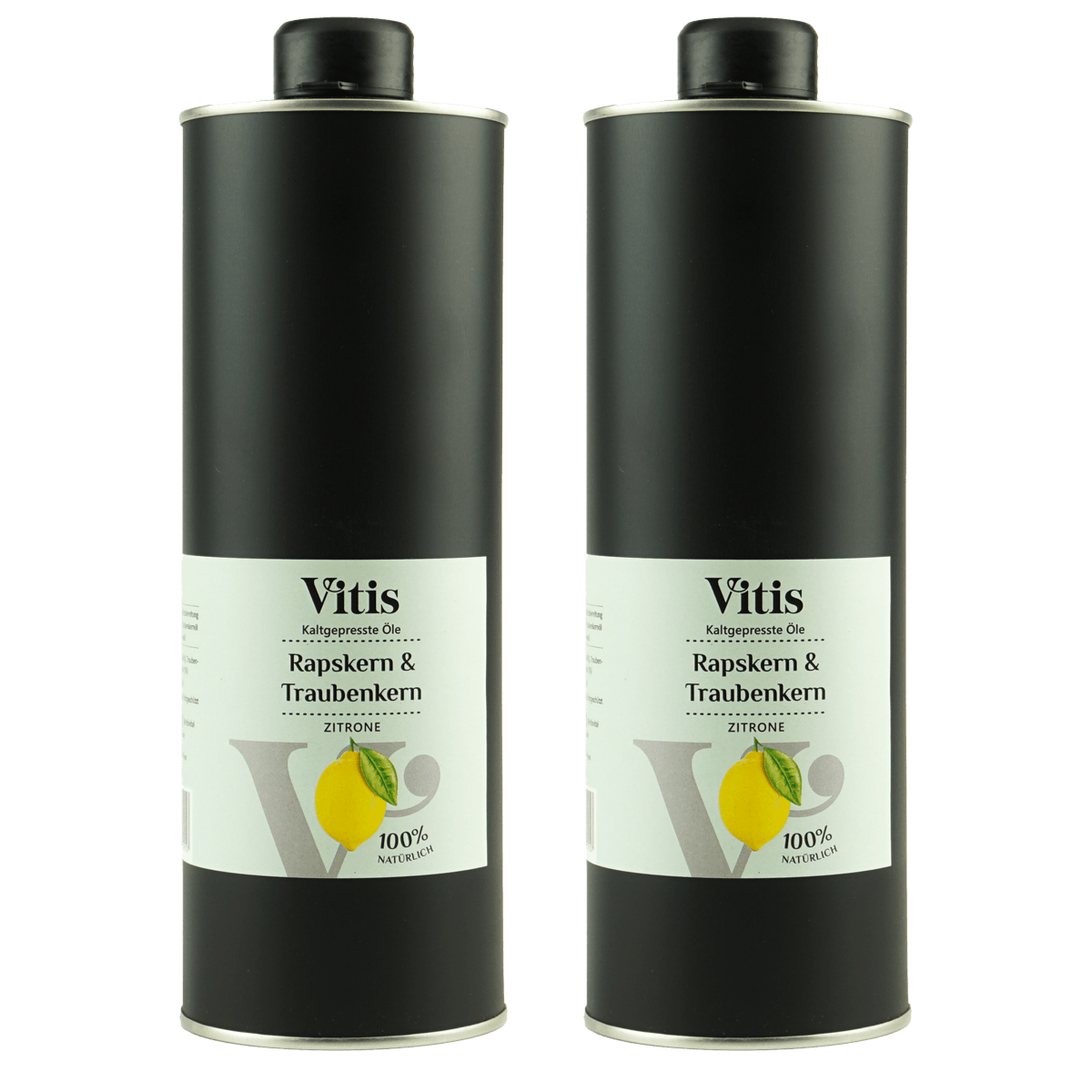 Zwei 1 Liter Dosen Raps- & Traubenkernöl Zitrone von der Firma Vitis Traubenkern GmbH.