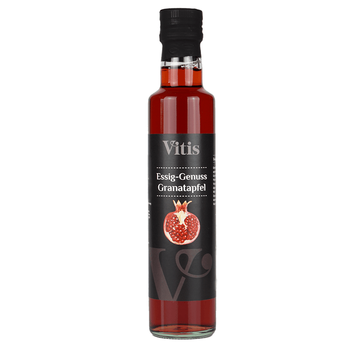 Eine Flasche 250ml Granatapfel Fruchtessig von der Firma Vitis Traubenkern GmbH.